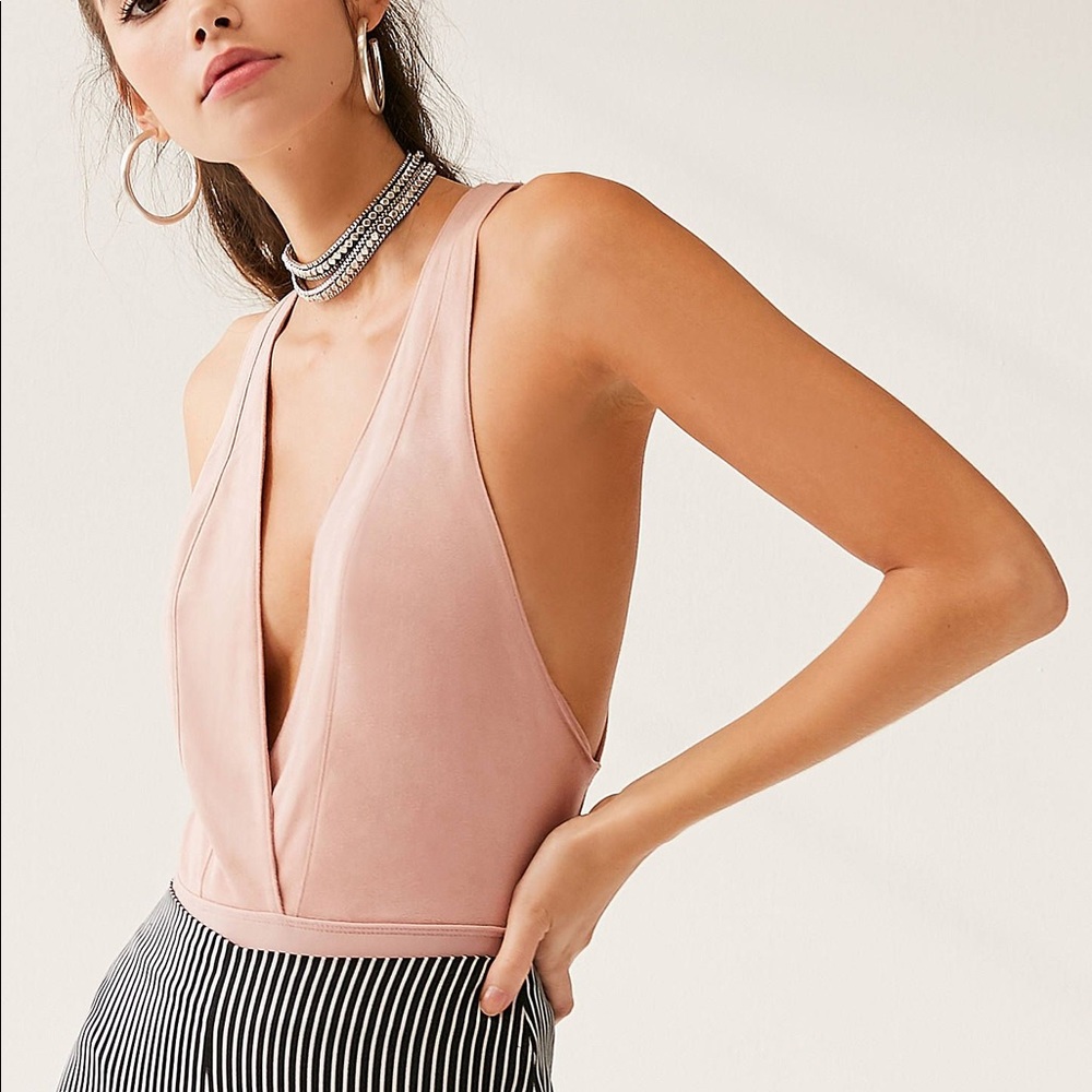 Out from Under blush faux suede bodysuit
